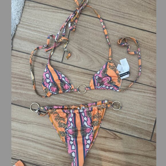 PLT Pink Scarf Print Beach Shirt (size 4) + Bikini top + Bikini bottom (size 2) - Picture 3 of 3